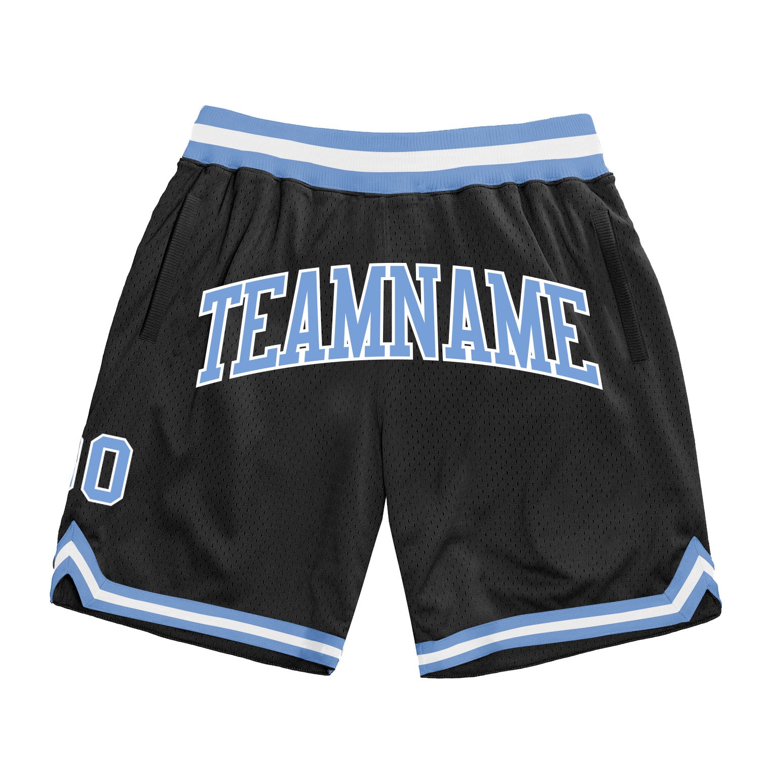 Personalized Black Light Blue White Basketball Shorts Authentic Throwback Design Personalized Black Light Blue-White Authentic