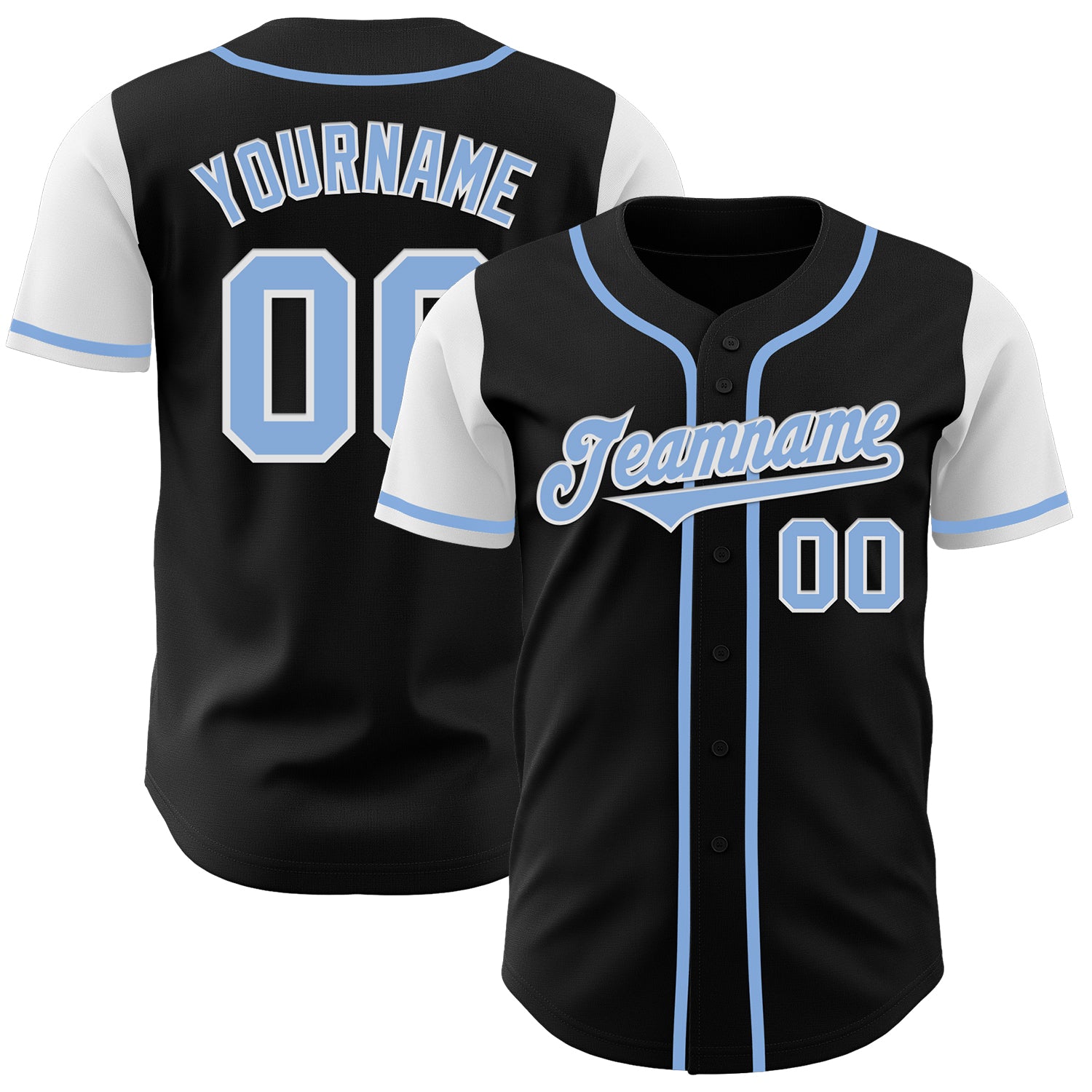 Custom Two Tone Baseball Jersey - Personalized Black Light Blue White - Team Name & Number Personalized Black Light Blue-White