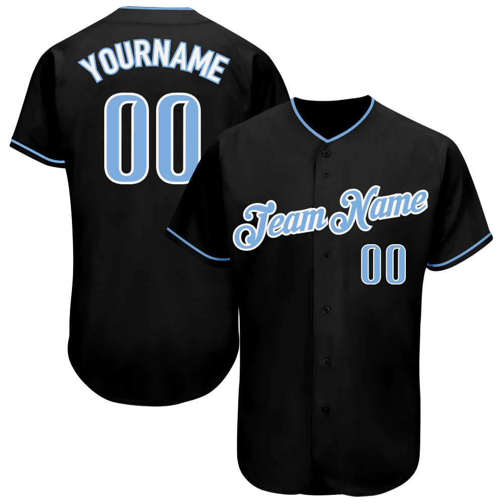 Personalized Black and Light Blue Baseball Jersey for Men and Women Personalized Black Light Blue-White Baseball Jersey