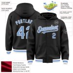 Personalized Varsity Letterman Hoodie Jacket Black Light Blue White Full-Snap Bomber Personalized Black Light Blue-White