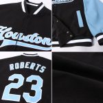 Custom Name & Number Varsity Letterman Jacket - Personalized Black Light Blue-White Two Tone Bomber Full-Snap Coat Personalized