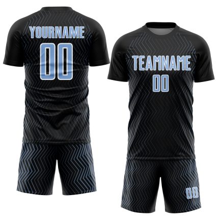 Personalized Sublimation Soccer Jersey - Black Light Blue White Geometric Lines Design Personalized Black Light Blue-White