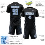 Custom Sublimation Soccer Jersey with Personalized Name & Number - Black Light Blue White Geometric Lines Design Personalized