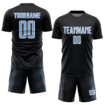 Custom Sublimation Soccer Jersey with Personalized Name & Number - Black Light Blue White Geometric Lines Design Personalized