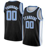 Custom black, light blue and white basketball jersey