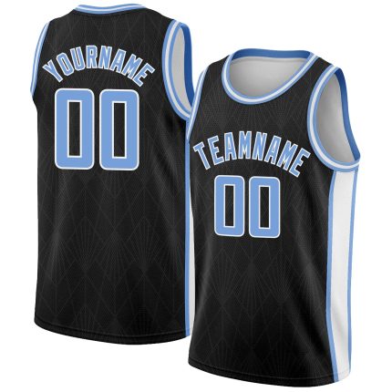 Personalized Geometric Shapes Black Light Blue-White Basketball Jersey City Edition Personalized Black Light Blue-White Geometric