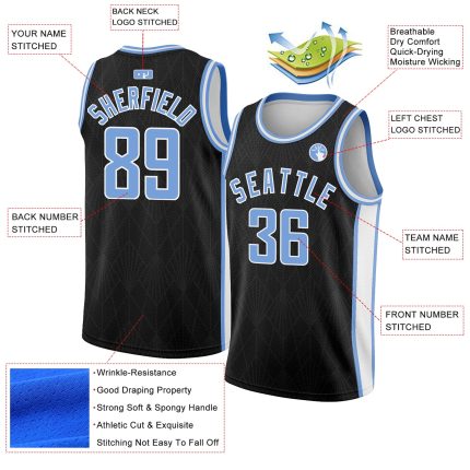 Personalized Geometric Shapes Black Light Blue-White Basketball Jersey City Edition Personalized Black Light Blue-White Geometric