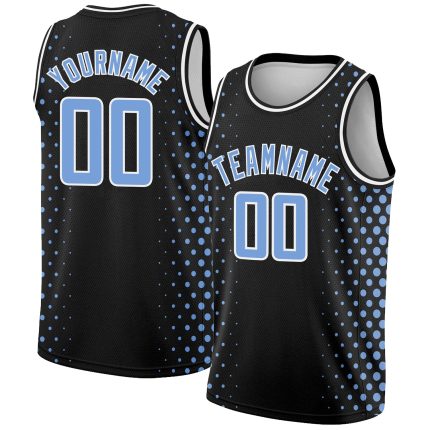 Custom Name and Number Personalized Black Light Blue-White Halftone Basketball Jersey - Authentic City Edition Mens Jersey