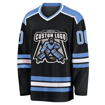 Custom Black Light Blue White Hockey Jersey - Personalized Sports Apparel Personalized Black Light Blue-White Hockey Jersey