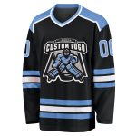 Custom Name Number Hockey Jersey - Personalized Black Light Blue White Team Jersey Personalized Black Light Blue-White Hockey