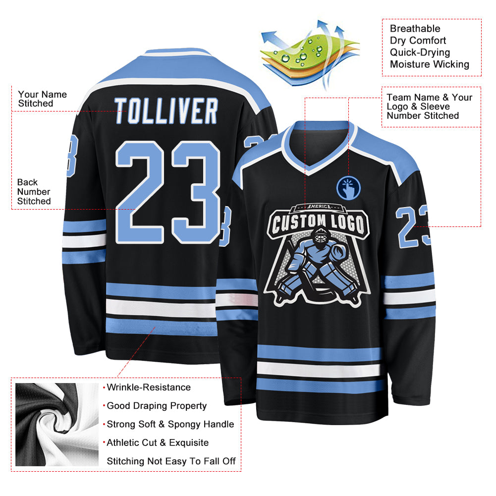 Custom Black Light Blue White Hockey Jersey - Personalized Sports Apparel Personalized Black Light Blue-White Hockey Jersey - Image 3
