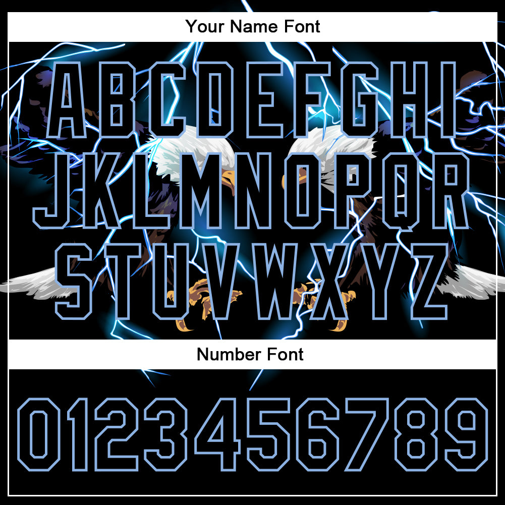 Black Lightning Eagle 3D Personalized Varsity Letterman Bomber Jacket - Black Light Blue-White Full-Snap Design Personalized - Image 7