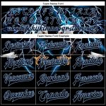 Black Lightning Eagle 3D Personalized Varsity Letterman Bomber Jacket - Black Light Blue-White Full-Snap Design Personalized