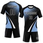 Custom Sublimation Volleyball Jersey with Personalized Name and Number - Black Light Blue White Lines and Dots Design Personalized