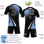 Custom Sublimation Volleyball Jersey with Personalized Name and Number - Black Light Blue White Lines and Dots Design Personalized