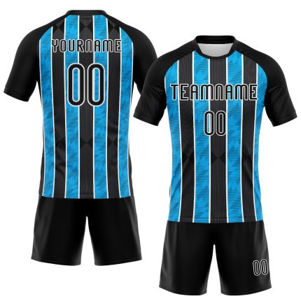 Personalized Black Light Blue White Lines Volleyball Jersey Uniform Personalized Black Light Blue-White Lines Sublimation