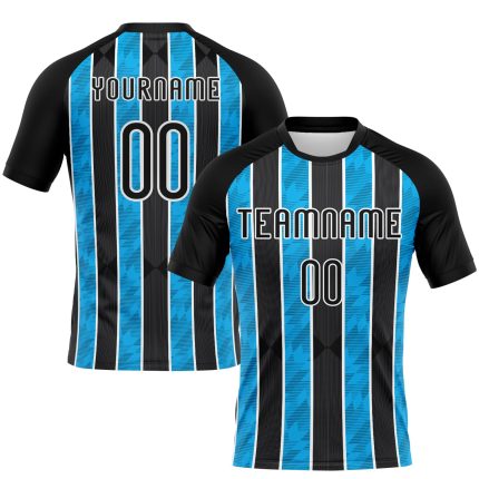 Personalized Black Light Blue White Lines Volleyball Jersey Uniform Personalized Black Light Blue-White Lines Sublimation