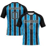 Custom Volleyball Uniform Jersey with Personalized Name and Number - Black Light Blue-White Lines Sublimation Design Personalized