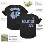 Personalized Black Light Blue White Baseball Jersey - Authentic Throwback Mesh Style Personalized Black Light Blue-White
