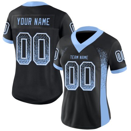 Custom Black Light Blue White Mesh Drift Fashion Football Jersey with Personalized Name and Number Personalized Black Light
