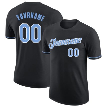 Personalized Performance T-Shirt in Black Light Blue and White Color Personalized Black Light Blue-White Performance T-Shirt