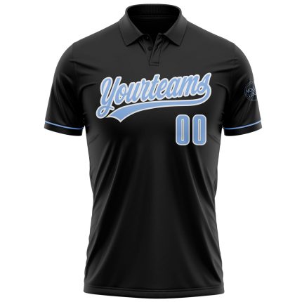 Custom Name and Number Personalized Black Light Blue-White Golf Polo Shirt - Performance Vapor Team Apparel Personalized