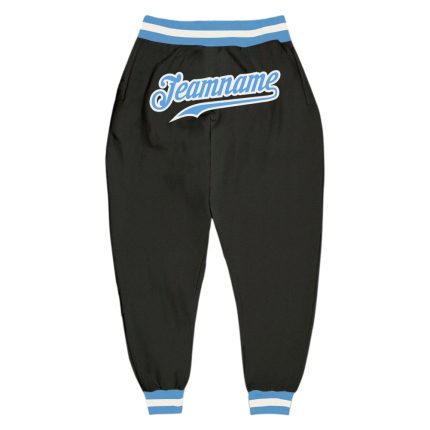 Custom Black Light Blue and White Sports Pants for Men and Women Personalized Black Light Blue-White Sports Pants