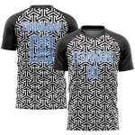 Personalized Black Light Blue White Soccer Jersey Uniform Sublimation Personalized Black Light Blue-White Sublimation Soccer