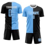 Custom Team Soccer Jersey with Personalized Name & Number - Black Light Blue-White Sublimation Split Fashion Uniform Personalized