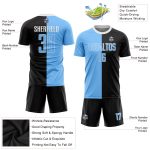 Personalized Black Light Blue White Soccer Jersey - Sublimation Split Fashion Uniform Personalized Black Light Blue-White