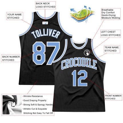 Personalized Black and Light Blue Throwback Basketball Jersey for Fans Personalized Black Light Blue-White Throwback Basketball