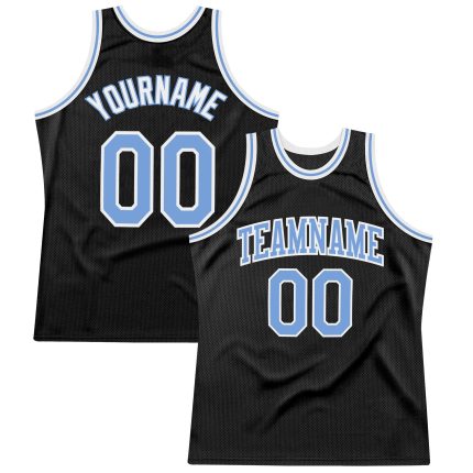 Personalized Black and Light Blue Throwback Basketball Jersey for Fans Personalized Black Light Blue-White Throwback Basketball
