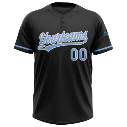 Personalized Unisex Softball Jersey Black Light Blue-White Two-Button Design Personalized Black Light Blue-White Two-Button