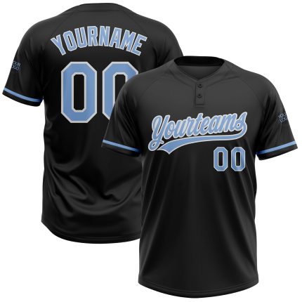 Personalized Unisex Softball Jersey Black Light Blue-White Two-Button Design Personalized Black Light Blue-White Two-Button