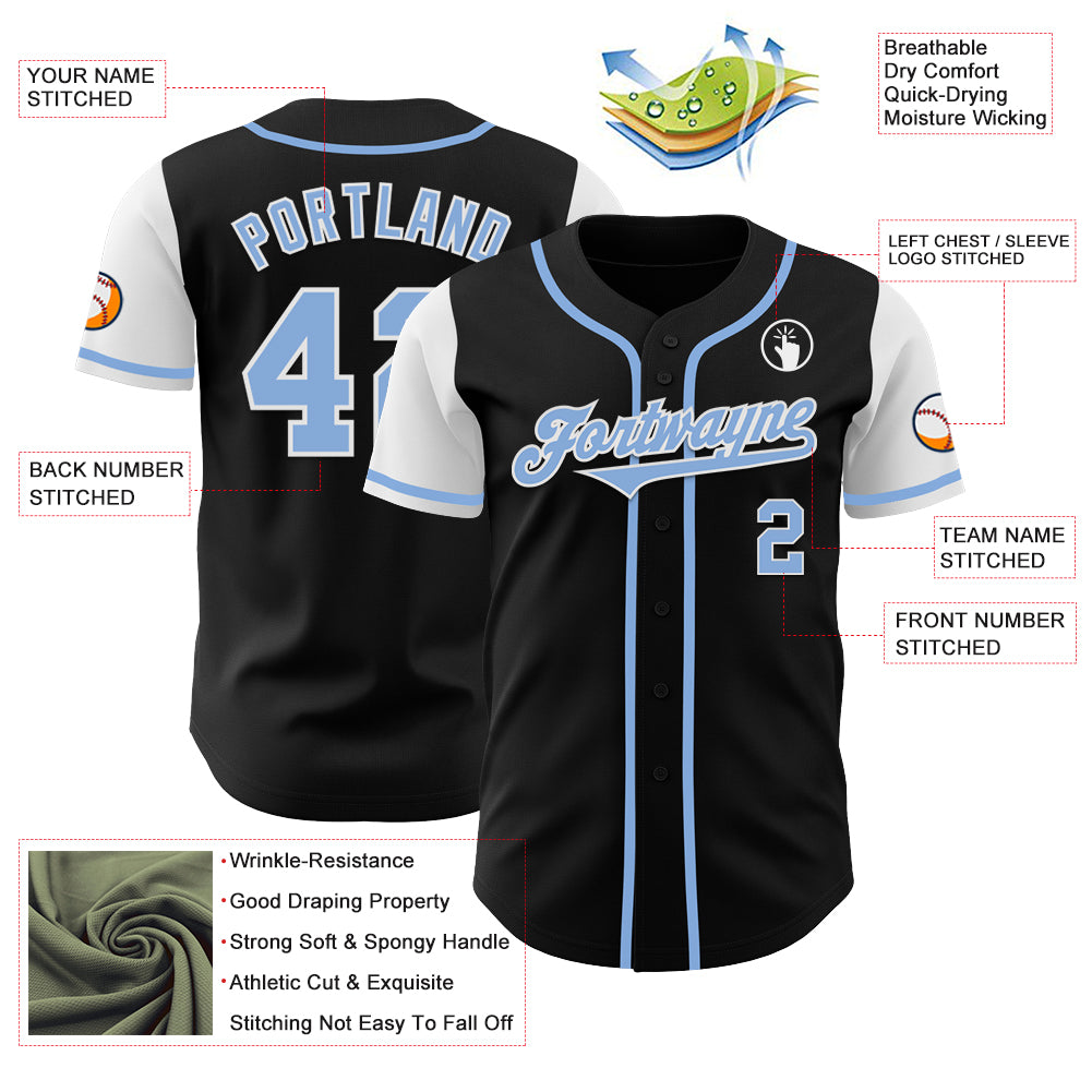 Personalized Black Light Blue White Baseball Jersey Two Tone Design Personalized Black Light Blue-White Two Tone Baseball - Image 3