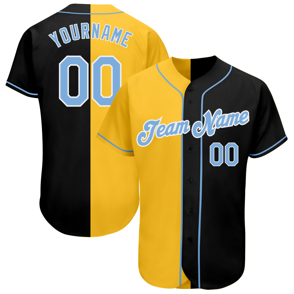 Personalized Black Light Blue Yellow Baseball Jersey with Custom Name & Number - Authentic Split Fashion Team Gear Personalized