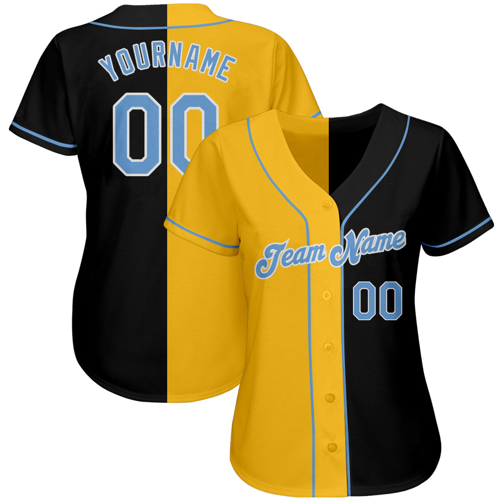 Personalized Black Light Blue-Yellow Authentic Split Fashion Baseball Jersey Team Custom Name and Number Personalized Black Light Blue Yellow Baseball Jersey with Custom Name & Number - Authentic Split Fashion Team Gear Personalized - Image 2
