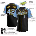 Personalized Black Light Blue Yellow Baseball Jersey with Raglan Sleeves Personalized Black Light Blue-Yellow Raglan Sleeves