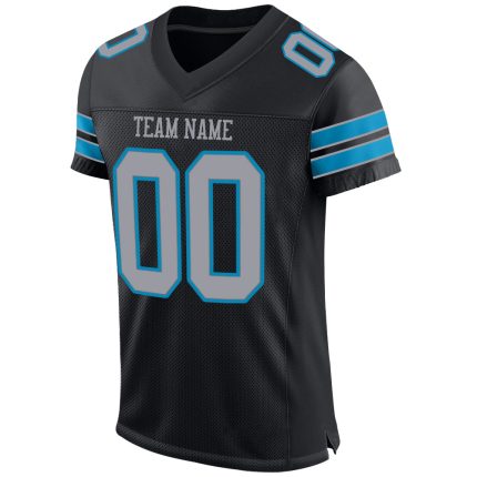 Custom Personalized Football Jersey - Black Light Gray Panther Blue Mesh with Custom Name and Number Personalized Black Light