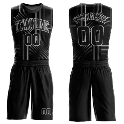 Personalized Black Light Gray Basketball Jersey Tracksuit Round Neck Sublimation Personalized Black Light Gray Tracks Round
