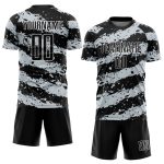 Personalized Soccer Uniform Jersey - Black Light Gray White Splash Sublimation Design Personalized Black Light Gray-White