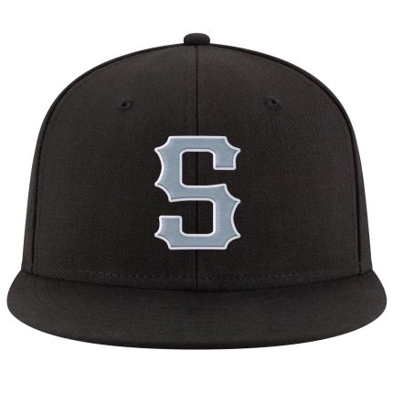 Personalized Adjustable Snapback Hat Black Light Gray White Stitched Design Personalized Black Light Gray-White Stitched