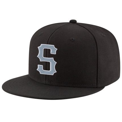 Custom Name and Number Snapback Hat - Personalized Adjustable Black Light Gray-White Stitched Cap Personalized Black Light