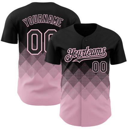 Personalized 3D Gradient Black and Light Pink Square Shapes Baseball Jersey Personalized Black Light Pink 3D Gradient Square