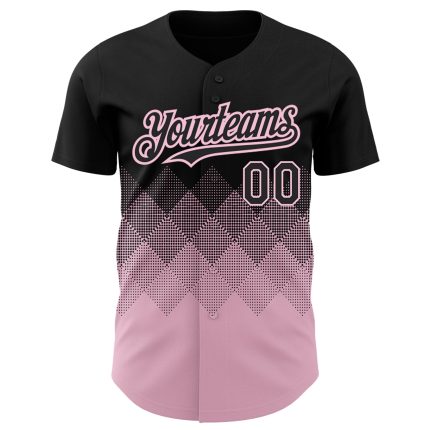Personalized 3D Gradient Black and Light Pink Square Shapes Baseball Jersey Personalized Black Light Pink 3D Gradient Square