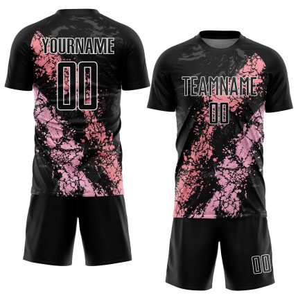 Personalized Soccer Uniform Jersey - Black Light Pink Medium Pink Dripping Splatter Art Design Personalized Black Light Pink-Medium