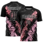 Custom Sublimation Soccer Uniform Jersey with Personalized Name and Number - Black Light Pink-Medium Pink Dripping Splatter Art