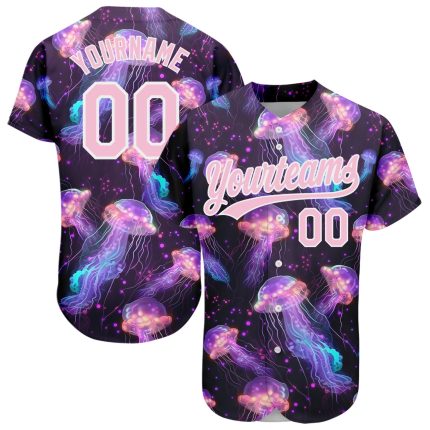 Personalized 3D Jellyfish Baseball Jersey - Black Light Pink and White Ocean Design Personalized Black Light Pink-White 3D