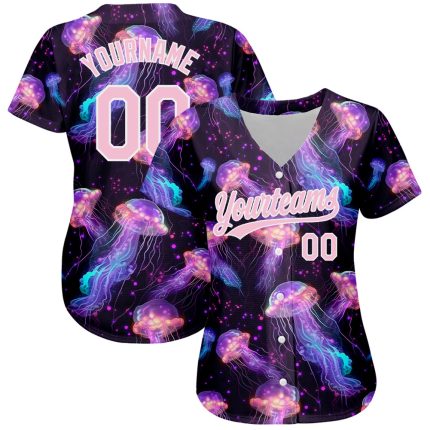 Personalized 3D Jellyfish Baseball Jersey - Black Light Pink and White Ocean Design Personalized Black Light Pink-White 3D