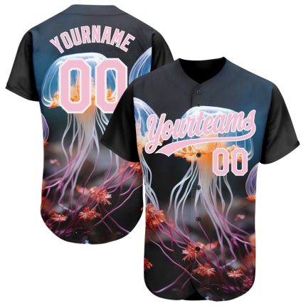 Personalized 3D Jellyfish Underwater Design Baseball Jersey - Black Light Pink and White Personalized Black Light Pink-White